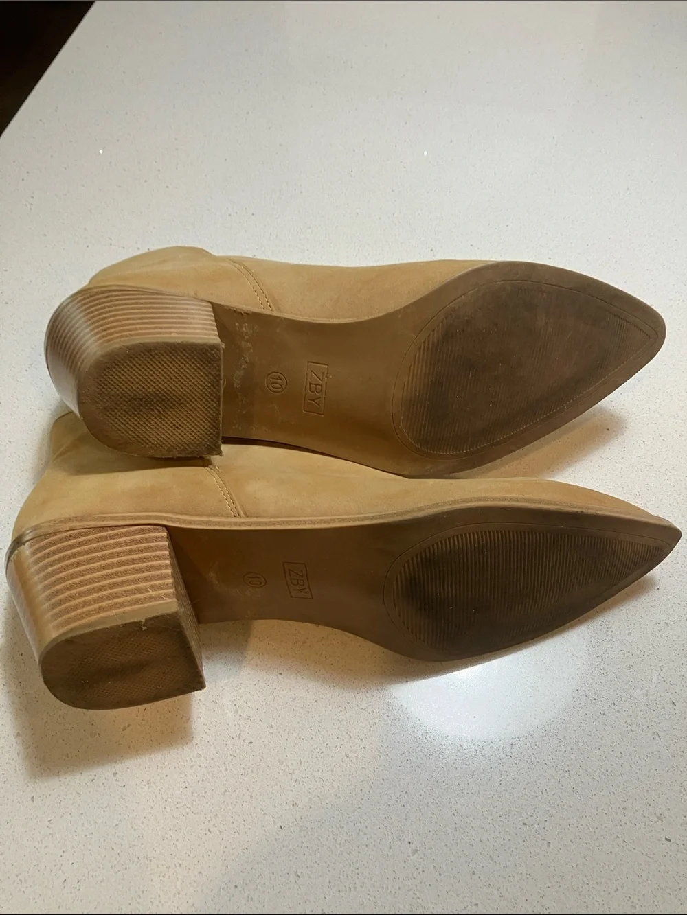 Suede Pointed Toe Ankle Booties in Light Tan